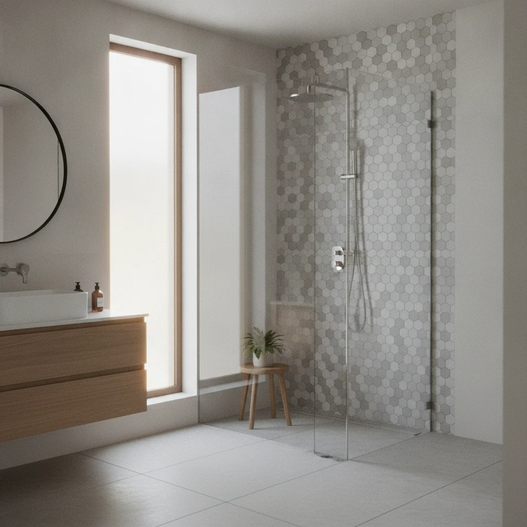 Mosaïque hexagonale adhésive : du cachet dans la salle de bain