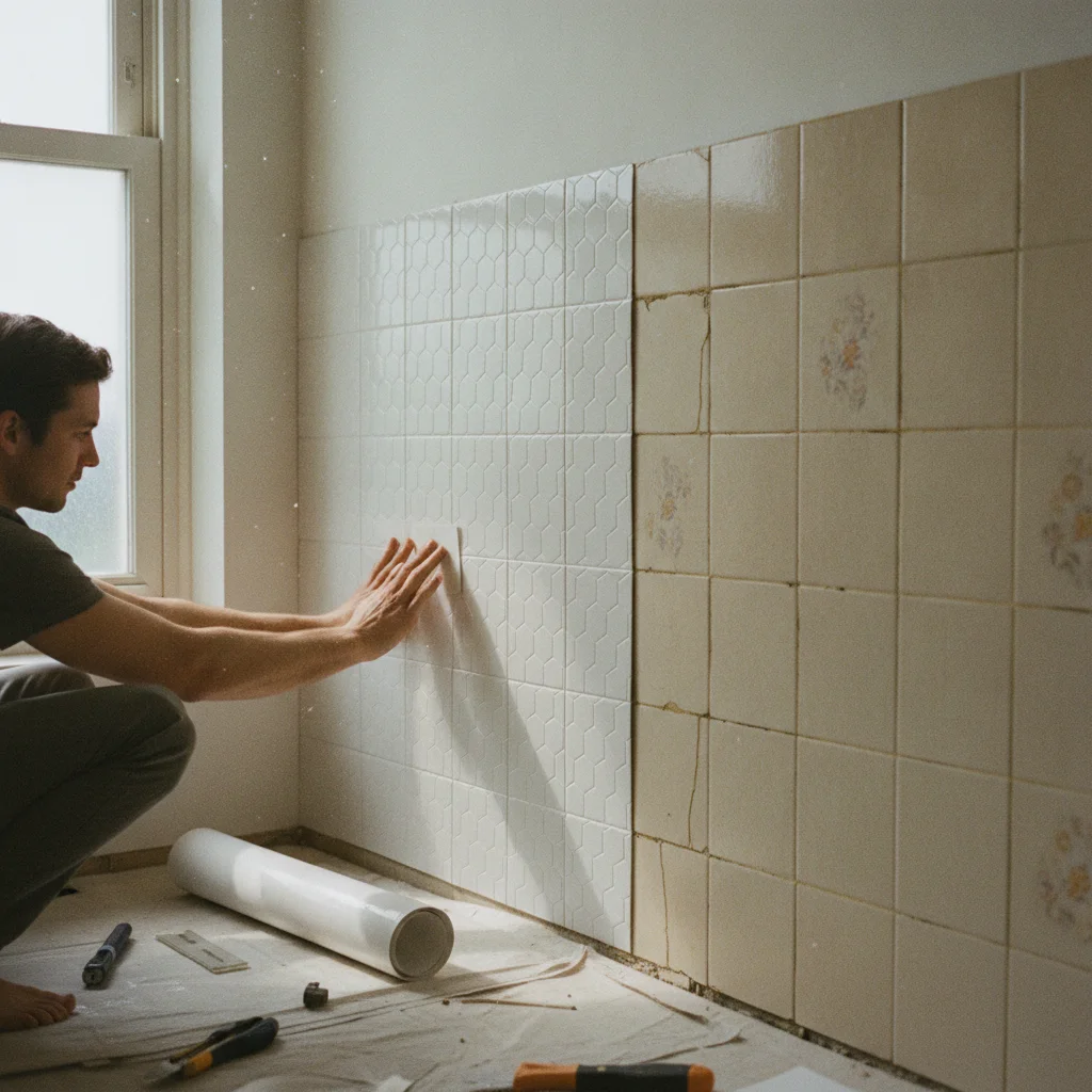Renover une vieille salle de bain datee avec du carrelage adhesif